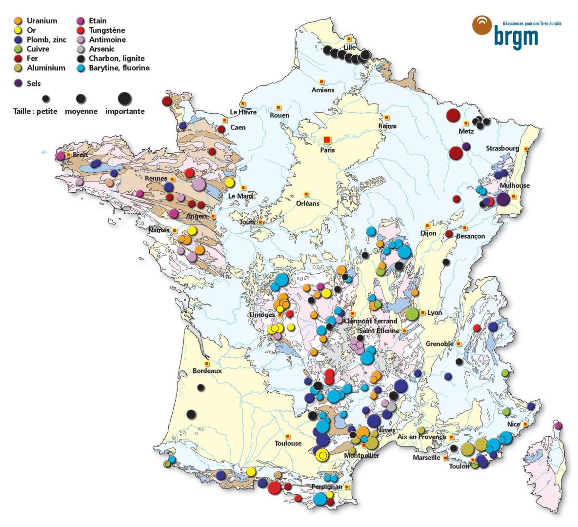 Carte des anciennes mines exploitées - France Métropolitaine (BRGM)