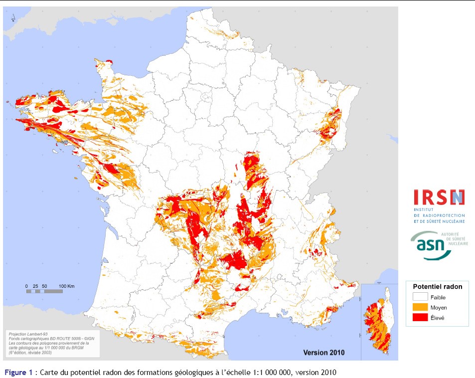 Carte du potentiel radon des formations géologiques